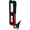 Een zwarte en rode werklamp met witte LED, plus een oplaadkabel. Op de lamp staat: KS TOOLS 150.4495.